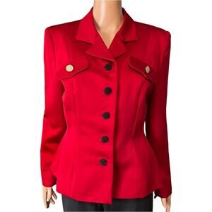 Black Tie Oleg Cassini Vintage Womens Red Satin Evening Wear Blazer Luxe Glam 8